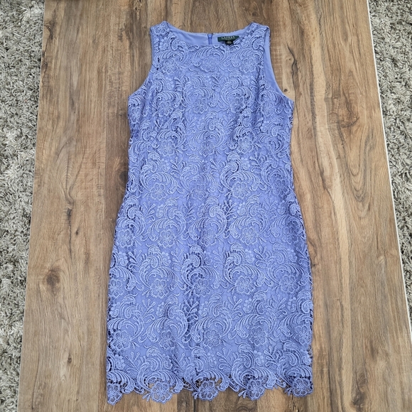 Lauren Ralph Lauren Blue Lace Zipper Closure Dress Size 10 - Picture 2 of 6